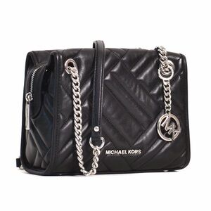 Michael Kors Black Quilted Leather Shoulder Bag with Silver Chain